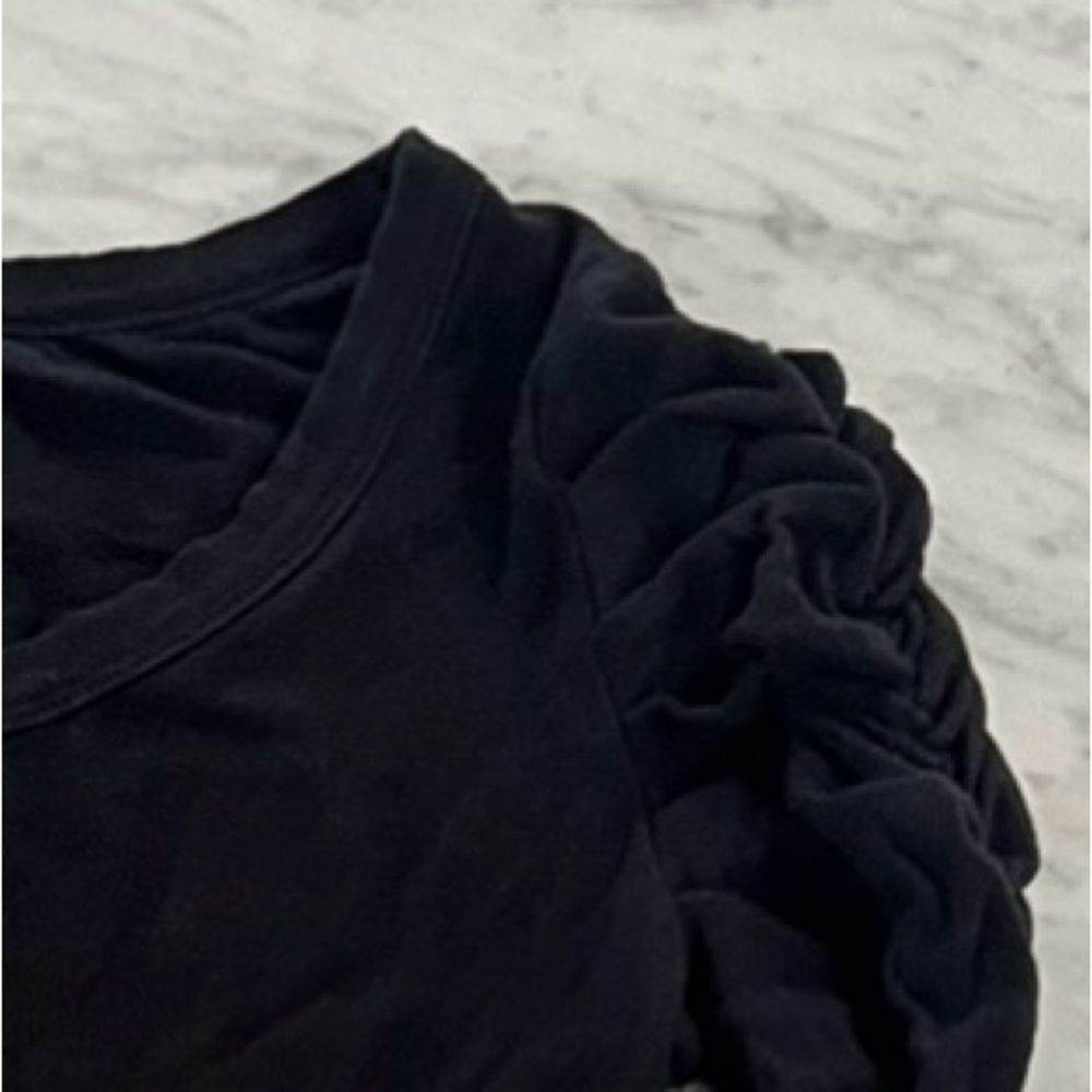 Free People We the Free Long Sleeve Puff Shoulder Scoop Neck Top in Black Small - Picture 3 of 4